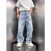 Men's Distressed Washed Denim Jeans - Loose Fit Retro High Street Straight Leg Pants For Casual Streetwear_mkmklike.com