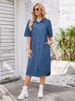K Women's New Loose Denim Short Sleeved Long Skirt Dress_mkmklike.com