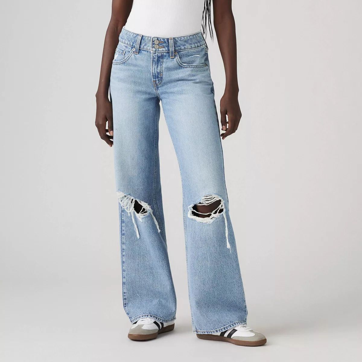 High-Waisted Straight-Leg Jeans – Women’s Distressed Wide-Leg Denim Pants (Cotton Blend, Light Blue, S-XL, No Stretch, Streetwear)_mkmklike.com