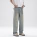 Men's Retro Light Washed Distressed Jeans Cleanfit Straight Leg Loose Wide Leg Pants Archer0603 American Style_mkmklike.com