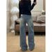 Rhinestone-Embellished High-Waisted Wide-Leg Jeans For Women – Vintage Blue, Flowy & Floor-Length Styling For Effortless Elegance_mkmklike.com