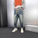 Men's Casual Straight Leg Washed Denim Pants - Stretch Comfort Fit, Vintage Style, Multiple Sizes (Blue)_mkmklike.com