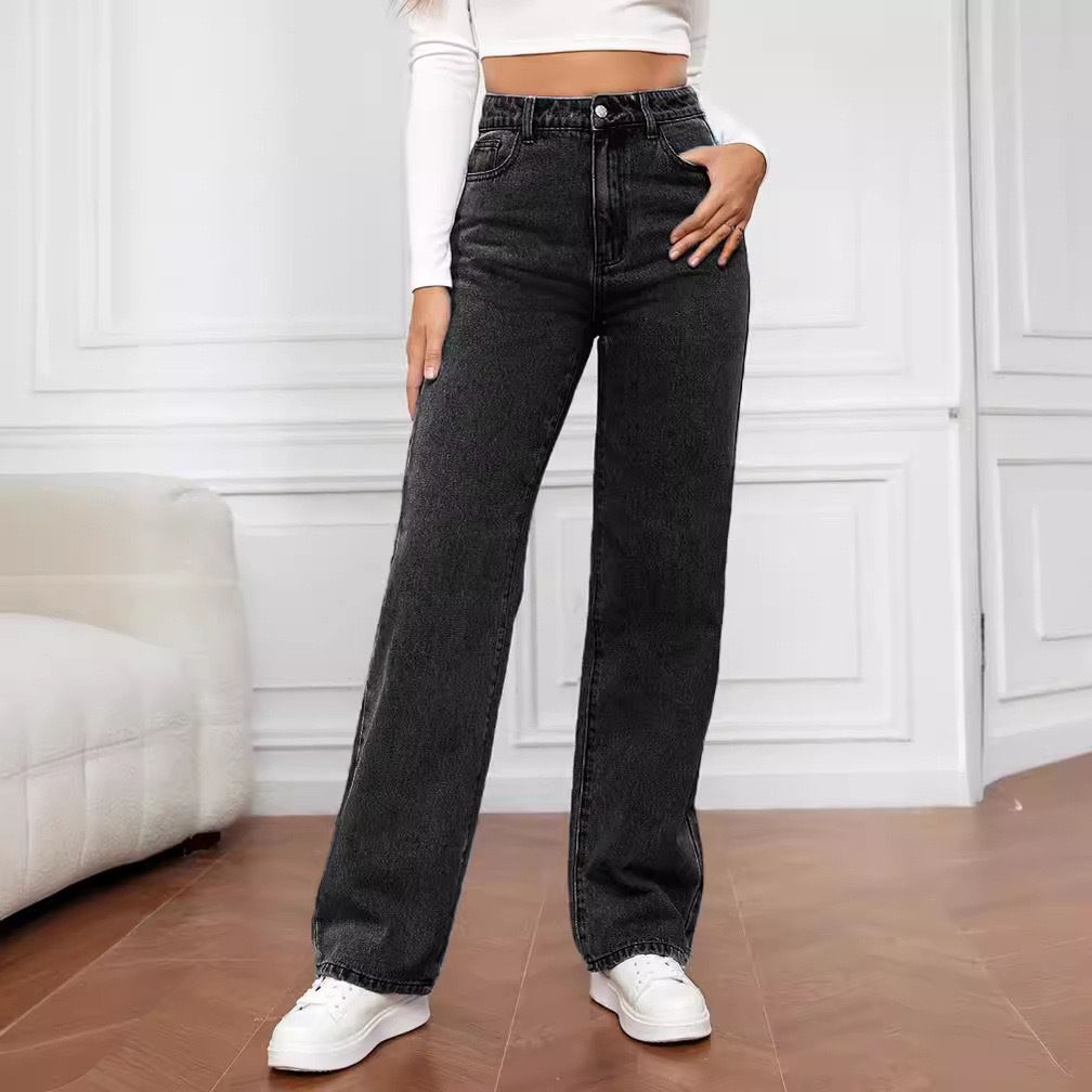Women's Clothing High Waist Jeans Light Color Washed Loose Wide Leg Large Size Straight Pants_mkmklike.com