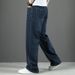 Large Size Men's Clothing Large Straight Cotton Jeans Men's Retro Loose American Style Jeans Men's Long Tube Wide-footed Pants Men_mkmklike.com