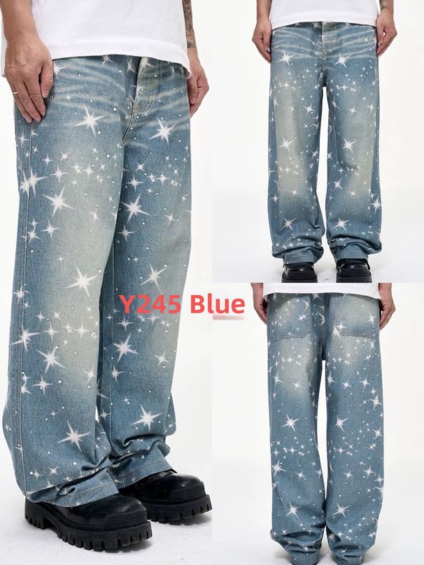 Men Women Starry Sky Print Loose Long Pants Hip Hop High Street Trendy European American Style_mkmklike.com