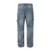 American Style Straight-Leg Jeans For Men Punk Street Fashion Handmade Distressed Washed Pocket Cargo Pants_mkmklike.com