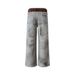 Two-Piece Plaid Patchwork Waistband Denim Flared Men's Ripped 3D Digital Print Vintage Dirty Long Pants_mkmklike.com