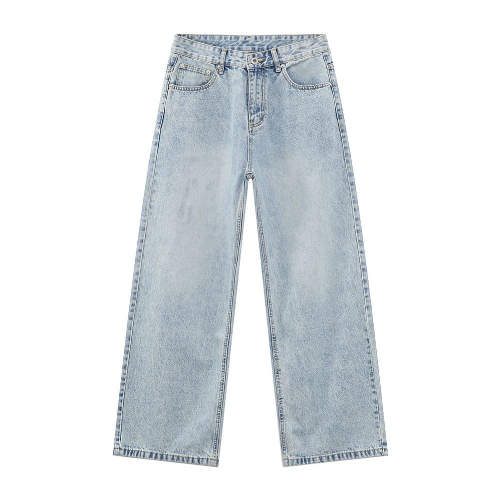 Men's Clothing Four Season Washed Light Blue All Match Straight Commuter Casual Jeans_mkmklike.com