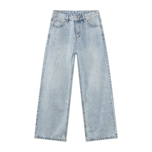 Men's Clothing Four Season Washed Light Blue All Match Straight Commuter Casual Jeans_mkmklike.com