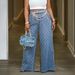 Women's Clothing High-Waisted Distressed Jeans For Women – Diamond Stitch Loose Fit, Vintage Blue Denim, Streetwear Straight-Leg Pants_mkmklike.com