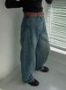 K Versatile Slimming Fashion Pioneer, Light Deconstruction, Split Cutting, Loose Curved Cocoon Shaped Jeans, Women's Banana Pants_mkmklike.com