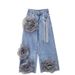 Women's Clothing Fashion Korean Style High Waist Wide Leg Jeans For Women - Distressed Denim With Flowy Straight Cut, Comfortable & Stretchy_mkmklike.com
