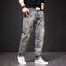 Men's Clothing Spring And Autumn New Yellow Mud Embroidered Jeans For Men High End Large Size Ripped Carp Embroidered Loose Straight Through Trendy_mkmklike.com