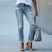 ELLE Source Goods Cross-Border Independent Station Women's Slim Fit Solid Color Versatile Ripped Straight Jeans_mkmklike.com