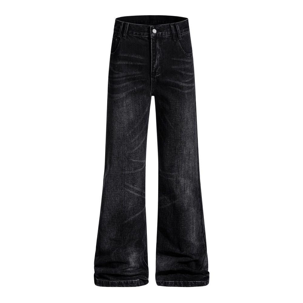Vibe Style Hippie Niche Washed Denim Pants Men's Street Fashion Vintage Loose Wide-Leg Flared Trousers_mkmklike.com