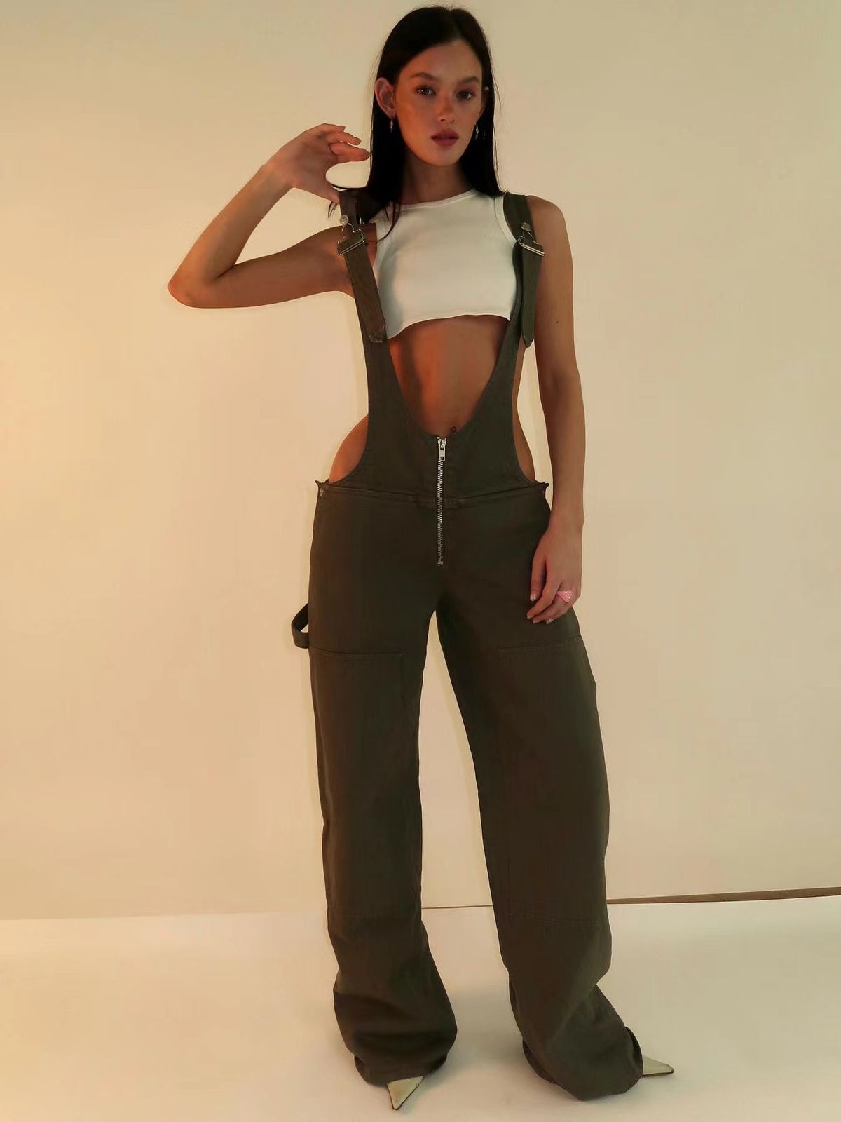 Street Style Low-Waist Suspender Jeans – Distressed Wide-Leg Denim Pants For Women (Black/Blue, S/M/L)_mkmklike.com