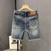 Men's Slim Fit Stretchy Denim Shorts Gray Mid-Length Casual Embroidered Versatile Summer Thin Five Point Trendy Online Popular_mkmklike.com