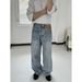 Korean Version Design Feels Flat Pocket Light Blue Jeans Men's Retro Ruffian Handsome Casual Trousers Loose Wide-leg Floor-mopping Trousers_mkmklike.com