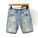 Men's Distressed Denim Shorts with Splatter Print Korean Slim Fit 5-Inch Inseam Casual Summer Shorts Patch Details_mkmklike.com