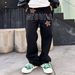 Men's Loose Fit Star Embroidered Jeans – Retro Streetwear Straight Leg Denim Pants (Mid-Rise, Washed Effect, Non-Stretch)_mkmklike.com