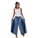Women's Casual Wide Leg Cropped Jeans Color Block Elastic Fit Frayed Hem Cotton Denim Spring/Autumn-Summer Fashion_mkmklike.com