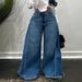 Women's Clothing Flared Jeans - High Waist Wide Leg Vintage Denim Pants With Solid Color (S-XL)_mkmklike.com