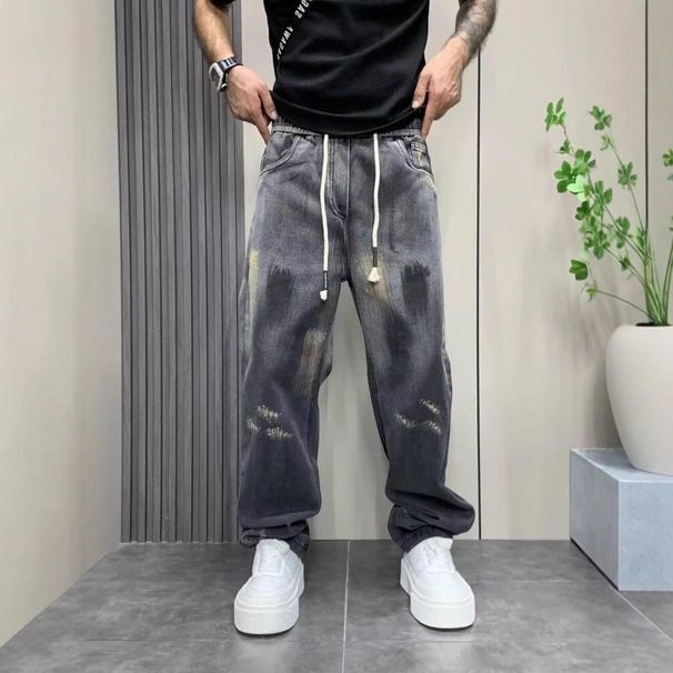 Streetwear Splatter Paint Jeans – Unisex High-Waisted Wide Leg Denim With Graffiti Wash (M-3XL, 90s Hip Hop, Distressed Hem, Vintage Baggy Fit)_mkmklike.com