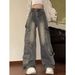 American High Street Retro Workwear Denim Overalls For Women, Spring And Autumn 2025 New Style, Multi-pocket Straight_mkmklike.com