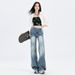 Attention-Grabbing Moment: American Retro Cracked Denim Jeans For Women, Spring Season, Low-Waisted, Wide-Leg,_mkmklike.com