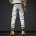 Men's Distressed Washed Jeans - Vintage Light Blue Ripped Slim Straight Denim Pants With Artistic Splatter & Stretch Comfort_mkmklike.com