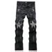 Men's Ripped, Embroidered, Patched Straight Leg Jeans, Korean Style, Trendy Slim Fit, Embroidered Distressed Trousers_mkmklike.com
