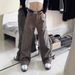 2025 Unisex Student Straight Brown Cargo Men Loose Wide Leg Jeans Melad Coffee Color Casual Pants Trendy_mkmklike.com
