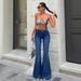 Stretch High Waist Flared Jeans For Women - Retro Blue Denim Pants With Slim Bootcut Fit_mkmklike.com