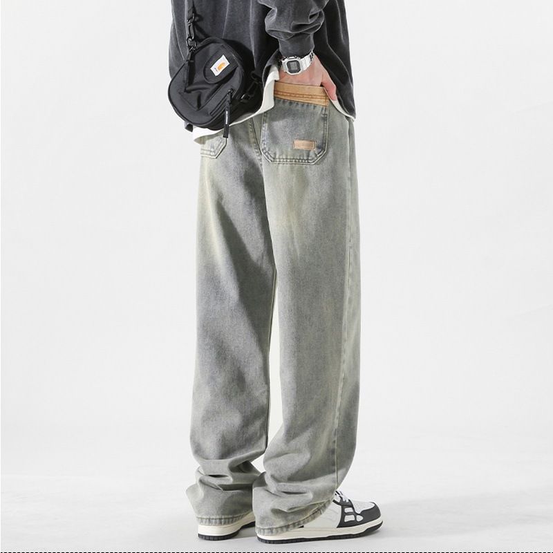 Nordmann Men's Cargo Jeans American Retro Trend Loose Straight Autumn Winter Versatile Trendy Cool Casual Long Pants_mkmklike.com