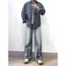 American Retro Washed Distressed Simple Versatile Loose Wide Leg Straight Leg Jeans That Flatter Your Figure And Make You Look Taller._mkmklike.com