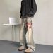 American Vintage Embroidered Jeans, European And American Hip-hop Street-bursting Pants, Men's High-end Design Straight Leg Slightly Flared Pants_mkmklike.com