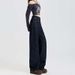 Autumn And Winter Wom's Dark Blue Loose-fitting Patchwork Straight-leg Fashion Versatile Curved-cut Long Jeans For_mkmklike.com