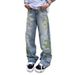 2025 New Design Embroidered Denim Trousers Men And Women High Street Casual Trousers Loose Drape Wide Leg_mkmklike.com