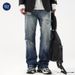 Pure Muqiu Clothing | American High Street Cleanfit Distressed Washed Jeans Men's Loose Lightning Pattern Long Pants_mkmklike.com