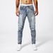 Men's Fashion Jeans Blue Distressed Denim Pants With Patchwork Details Advanced Gray Wash Casual Trousers_mkmklike.com