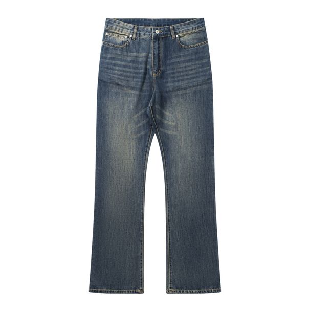 Men's Clothing Fashion Week Bamboo Cotton Washed Vintage Distressed Bootcut Straight Flared Denim Pants_mkmklike.com