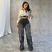 Women's Clothing Washed Denim Cross Hip Hop Straight Trousers_mkmklike.com