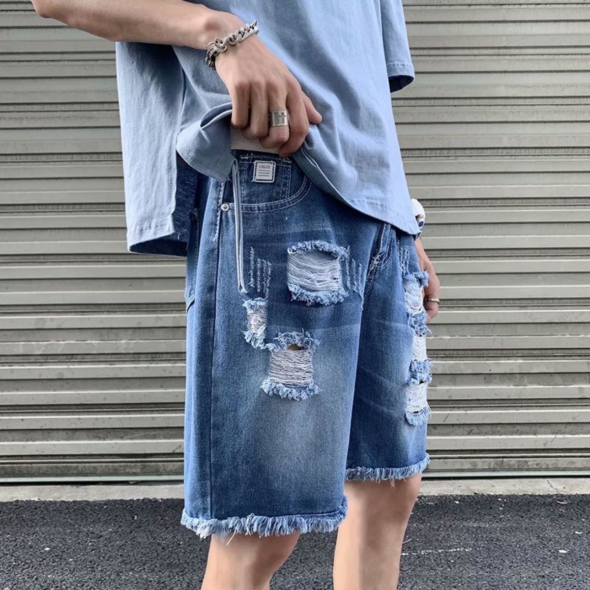 Pulse Ripped Denim For Men Loose Outdoor Wear Five-Point Trendy Brand Mid-Length Shorts Summer Thin Style_mkmklike.com