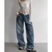 Women's Clothing Waist Jeans Retro Niche Design Loose Wide Leg Pants Simple Casual Straight Pants_mkmklike.com