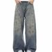 Unisex Distressed Washed Wide-Leg Jeans – Oversized Streetwear Denim Pants With Splatter Paint Effect_mkmklike.com