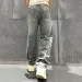 Jacquard Pattern Denim Pants Male Straight Fitting Baggy Bottoms Distressed Wide Jeans For Men_mkmklike.com