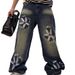 Men's Plus Size Straight Leg Jeans Trendy Brand American Retro Distressed Washed Loose Wide Leg Hip Hop Trousers_mkmklike.com