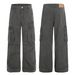 Unisex Vintage Washed Grey Cargo Pants Utility Workwear Multi-Pockets Flared Hem Relaxed Fit Zip Fly 100% Cotton Streetwear S-XL_mkmklike.com