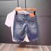 Men's Washed Blue Whiskered Denim Shorts Trendy Brand Slim Fit Casual Five Point Pants Slightly Stretchy Style_mkmklike.com