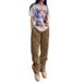 Women's Clothing Street Fashion Multi Pocket Workwear Straight Trousers High Waist Slimming Loose Khaki Jeans_mkmklike.com